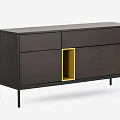 Modern Entryway And Side Cabinets With Dark Wood Finish Black Metal Legs And Gold Accent