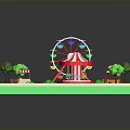 Luna Park Amusement Scene With Ferris Wheel Carousel Swings And Trees