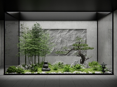 New Chinese-style Courtyard Sits Landscape Sits Plant Landscaping Rocks Stone Window Landscape Plants Pile Ferns 3d model