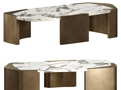 Elegant Modern Coffee Table With Marble Top And Brass Frame Unique Design 3d model