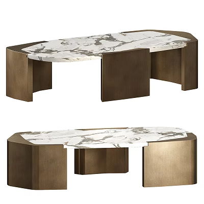 Elegant Modern Coffee Table With Marble Top And Brass Frame Unique Design 3d model