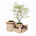 Public Chair With Circular Planter And Green Tree For Outdoor Landscaping