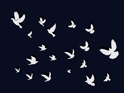 Beautiful Flock of White Pigeons Flying Gracefully in Dark Blue Sky 3d model