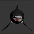 Aquatic Animal Shark With Open Mouth Sharp Teeth Gray Body And Bloodstains On Gray Background