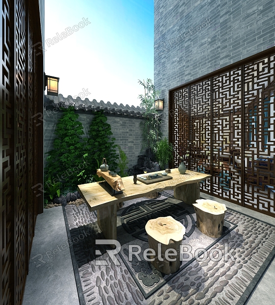 New Chinese Style Balcony Open-air Balcony model