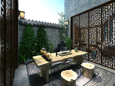 New Chinese Style Balcony Open-air Balcony model