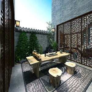 New Chinese Style Balcony Open-air Balcony 3d model