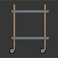 Two Tier Rolling Cart With Light Blue Shelves And Wooden Posts On Wheels