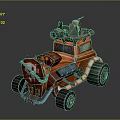 Detailed Orange Cartoon Mechanical Vehicle With Green Cannon And Pipes
