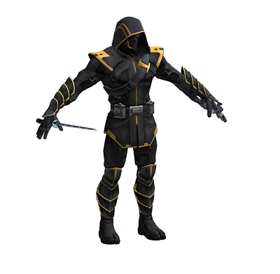 Game and Movie Character in Black and Gold Armored Suit Holding Sword 3d model