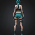 Stylish Female Character With Green Crop Top Shorts Tattoos Black Gloves And Leg Straps