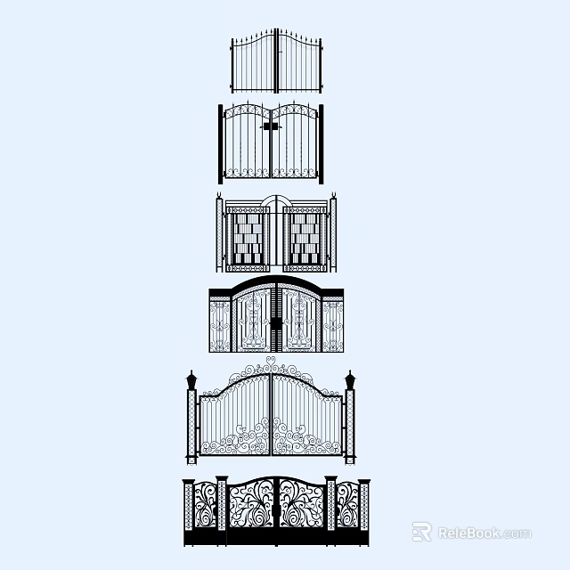 Various Ornate Gate Designs Featuring Wrought Iron Patterns And Double Door Styles 3d model 