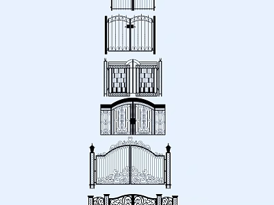 Various Ornate Gate Designs Featuring Wrought Iron Patterns And Double Door Styles 3d model