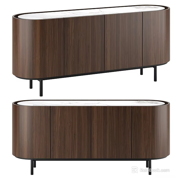 Modern Brown Wooden TV Stand With Cabinet Doors And Black Legs Design 3d model 