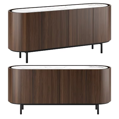 Modern Brown Wooden TV Stand With Cabinet Doors And Black Legs Design 3d model