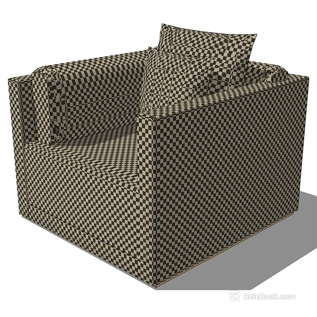 Modern Woven Single Sofa With Black Brown Checkerboard Pattern And Minimalist Design 3d model