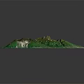 Island Terrain 3D Model with Mountainous Landforms Coastal Areas Green Vegetation and Blue Ocean