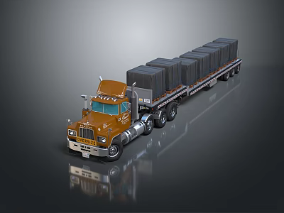Brown Heavy Duty Semi Truck Trailer Loaded With Multiple Gray Cargo Containers 3d model