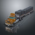 Brown Heavy Duty Semi Truck Trailer Loaded With Multiple Gray Cargo Containers