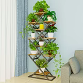 Multi Tiered Decorative Plant Stand With Leafy Green Plants And Various Pots For Indoor Garden