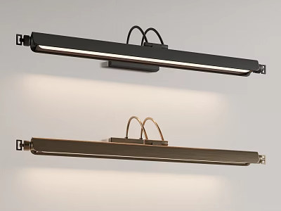 Black And Brown Long Strip Wall Lamps Mounted On White Wall With Illuminated Light Strips 3d model