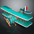 Vintage Turquoise Green Biplane Model With Red And White Tail Wooden Propeller And Open Engine
