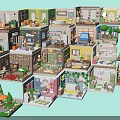 Lush Green Plants in Miniature Multi Room Scenes with Detailed Interior Decorations