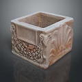 Animal Carvings Decorate Square Stone Container With Intricate Patterns 3d model