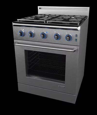 Stainless Steel Kitchen Stove With Oven And Control Knobs Glass Door Design 3d model