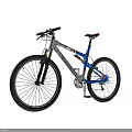 Stylish Mountain Bicycle With Blue And Silver Frame Red Saddle Suspension Fork And Large Wheels