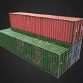 Colorful Shipping Containers Stacked With Open Blue Door Red And Green Panels