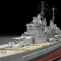 Detailed Battleship Model Featuring Gray Hull Red Bottom And Turret Structures 3d model