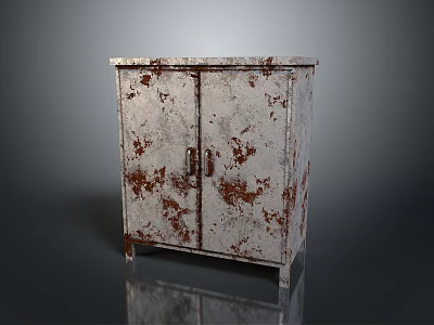 Rusted Metal Storage Cabinet With Double Doors And Distressed Vintage Finish 3d model