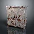 Rusted Metal Storage Cabinet With Double Doors And Distressed Vintage Finish