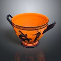 Greek Style Tableware Set With Orange Two Handled Cup Black Figure Designs And Pedestal Base