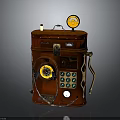Vintage Red Mechanical Device With Gauges Buttons And Metal Accents