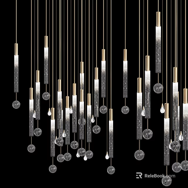 Elegant Modern Chandelier Design With Metal Rods And Crystal Sphere Decorations 3d model 