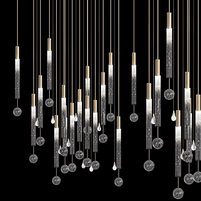 Elegant Modern Chandelier Design With Metal Rods And Crystal Sphere Decorations 3d model