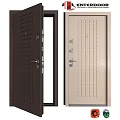 Swing Door with Dark Brown and Beige Grid Pattern Design and Door Lock Handle