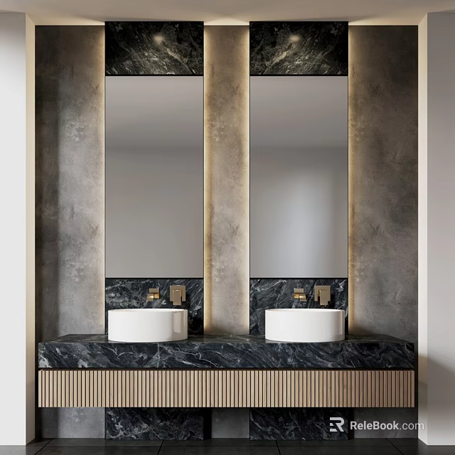 Modern Bathroom Vanity With Double Sinks Large Mirrors And Marble Countertop 3d model 