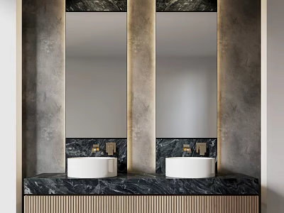 Modern Bathroom Vanity With Double Sinks Large Mirrors And Marble Countertop 3d model