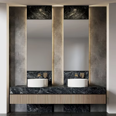 Modern Bathroom Vanity With Double Sinks Large Mirrors And Marble Countertop 3d model