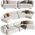 Stylish Light Colored Sectional Sofa With Decorative Pillows And Throw Blanket 3d model