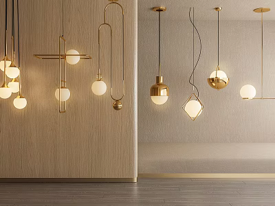 Modern Brass Pendant Chandelier With Spherical Lights And Minimalist Hanging Design 3d model