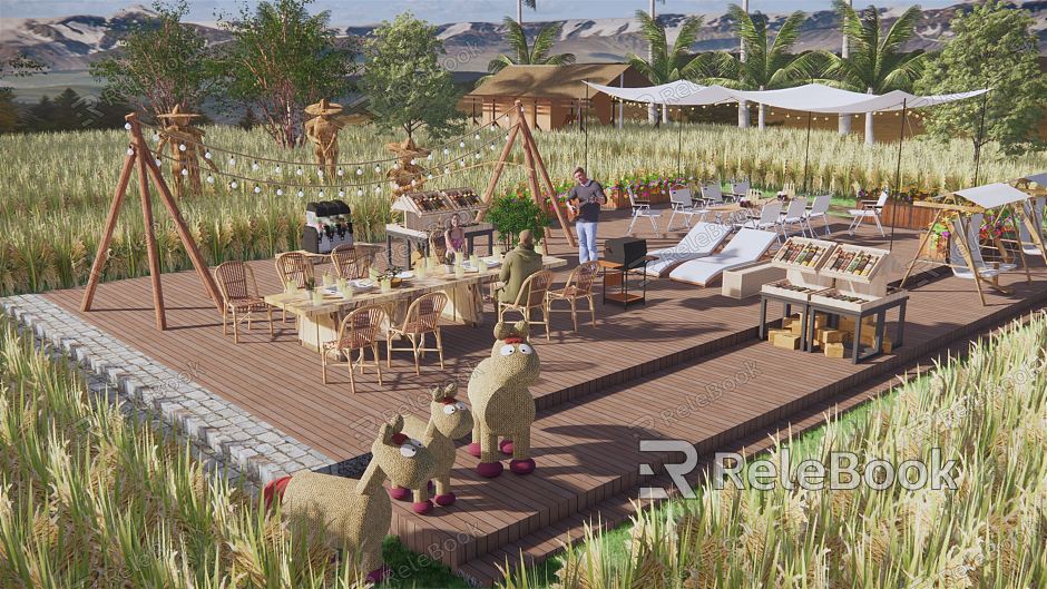 Modern outdoor restaurant rice field restaurant landscape picnic farmland concert net red farm party rice clock-in place model