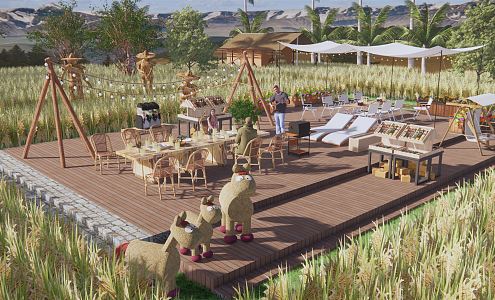 Modern outdoor restaurant rice field restaurant landscape picnic farmland concert net red farm party rice clock-in place 3d model