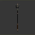Detailed Fantasy Axe With Ornate Metal Head And Red Wooden Handle