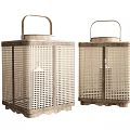 Two Metal Decorative Candle Lanterns with Grid Pattern and Top Handle 3d model