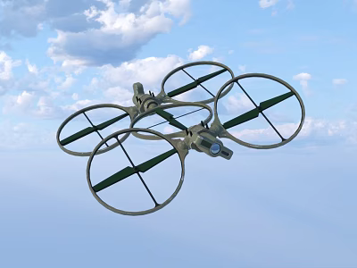 Intelligent Drone Flying In Clear Blue Sky With White Clouds 3d model