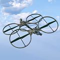 Intelligent Drone Flying In Clear Blue Sky With White Clouds 3d model